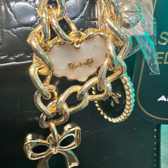 NWT ALDO LARIGODIAA Black Chain Satchel Crossbody with Scarf - Picture 6 of 9